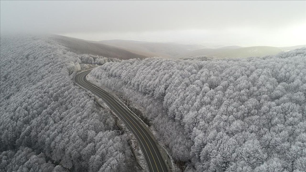 Beyaza bürünen Istranca ormanları havadan görüntülendi