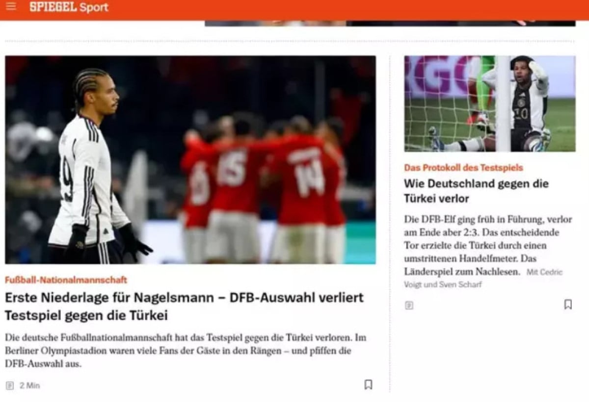 Der Spiegel

Der Spiegel ise mücadelede tribünde yer alan Türk taraftarların altını çizerek maçı okurlarına şu şekilde aktardı:

Alman Milli Futbol Takımı Türkiye ile hazırlık maçını kaybetti. Berlin Olimpiyat Stadı'nda çok sayıda konuk taraftar tribündeydi ve Almanya Milli Takımı'nı ıslıklıyordu.
