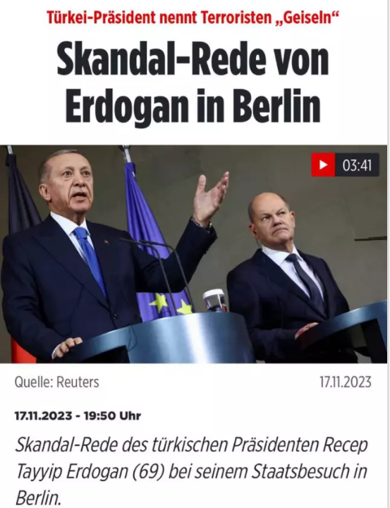 ALMAN BILD GAZETESİ: SKANDAL
Öte yandan Alman Bild gazetesinin ise Cumhurbaşkanı Erdoğan'ın Berlin'de yaptığı konuşmayı "skandal" olarak nitelendirmesi dikkatlerden kaçmadı.